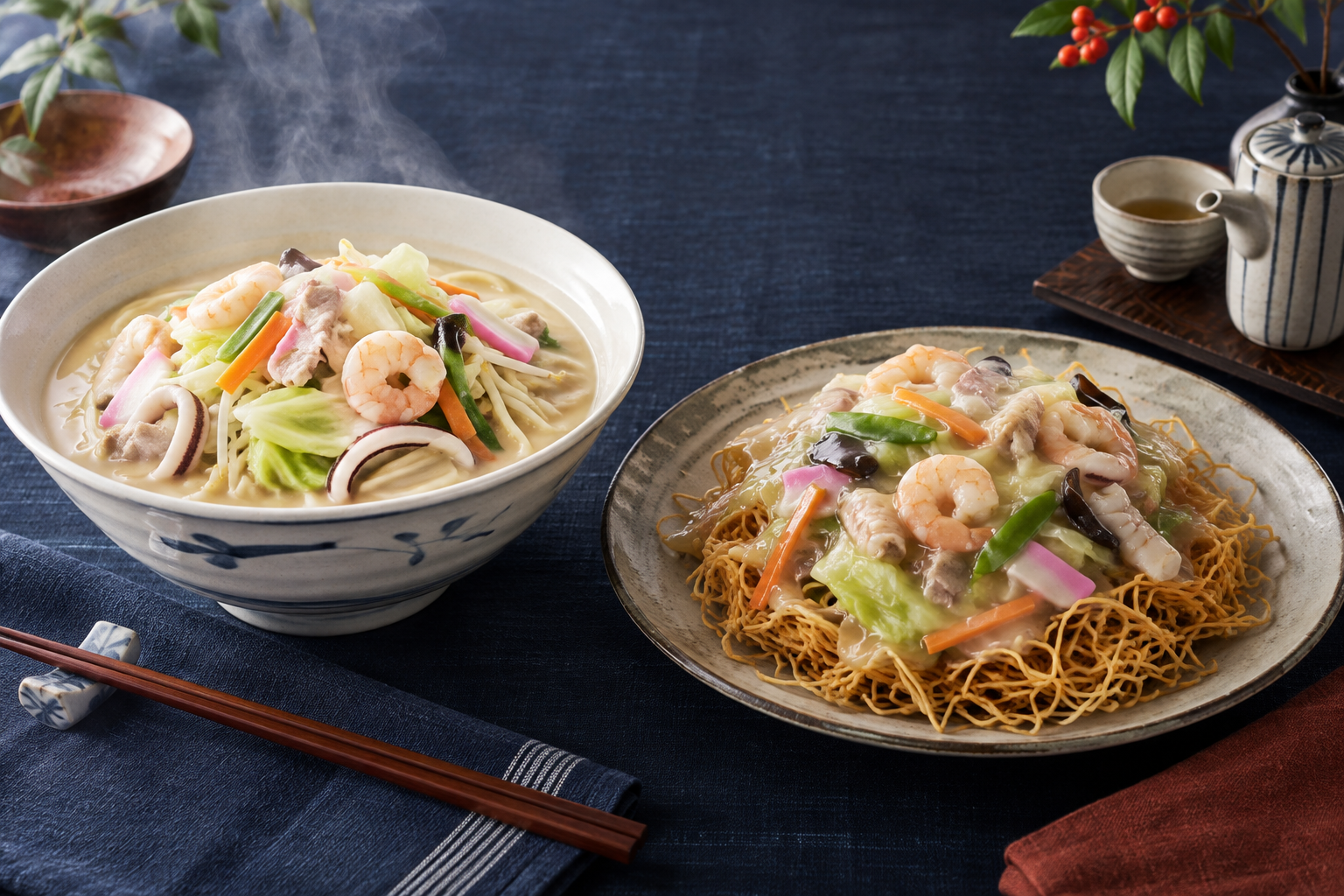 長崎ちゃんぽんと皿うどんを並べたデモ用イメージ